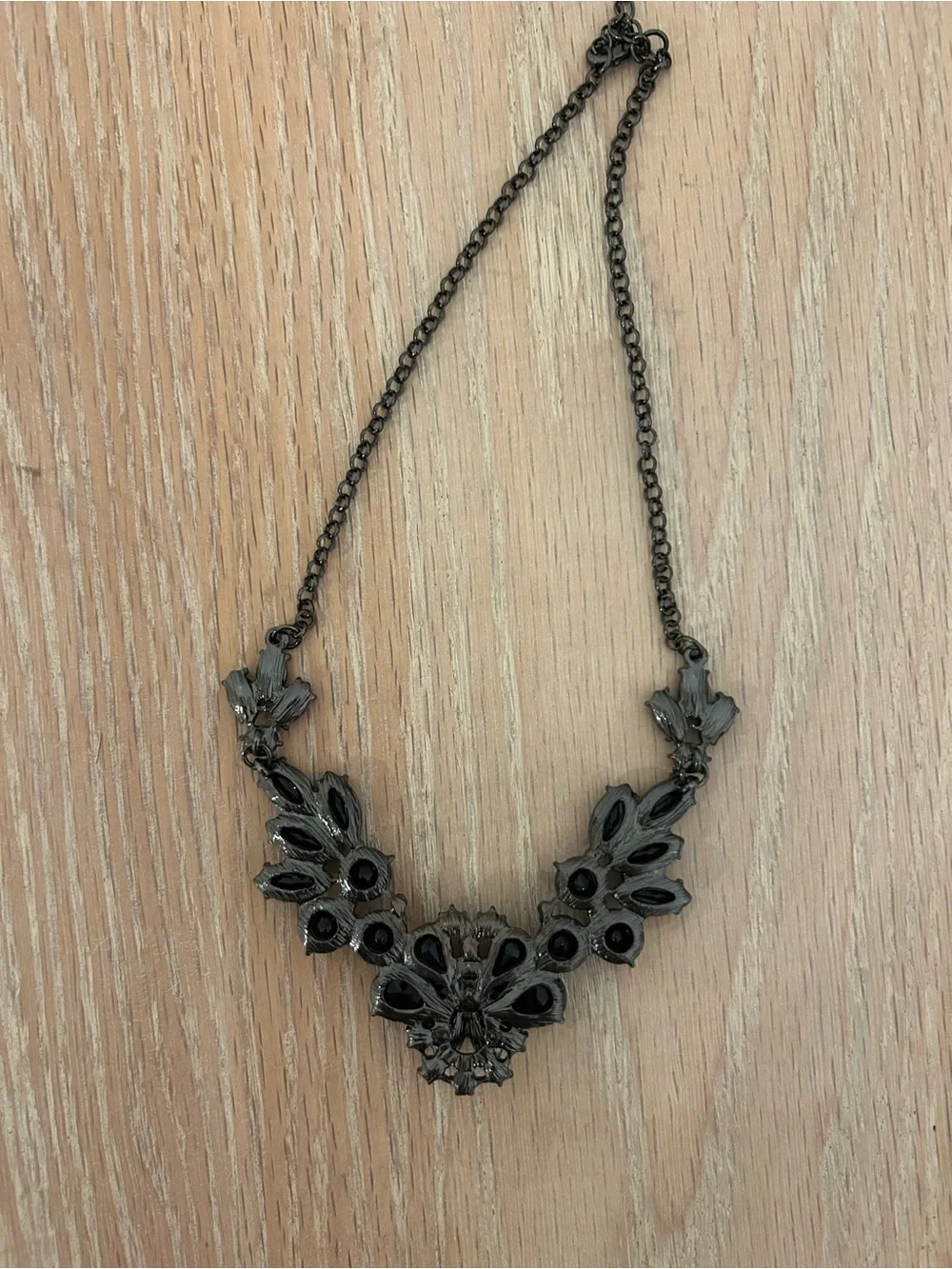 Gunmetal Floral Crystal Bib Necklace - Women Jewelry